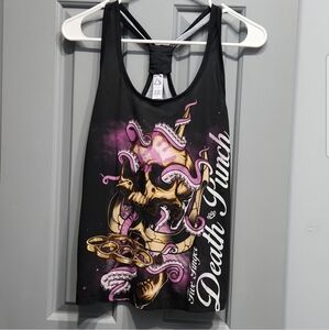 NWOT 5FDP Five Finger Death Punch Pink Octopus Gold Skull Tank Top small womens